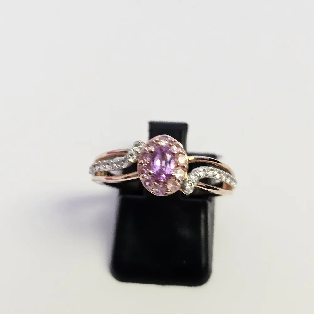 Natural Pink Sapphire & White Zircon Halo Ring in 14k Rose Gold/925 Size 7.5! - Picture 9 of 9